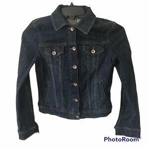 Merona Jean Jacket Womens XS Dark Blue Denim Trucker Classic Style w Stretch